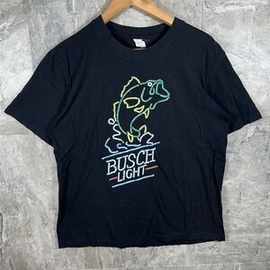 Busch light bass neon T-shirt black men men's size large 100% cotton #Beer